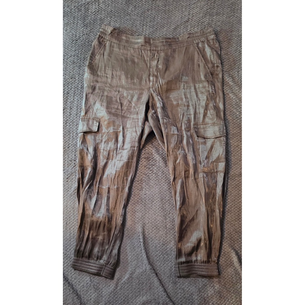 Anthropologie A+ Metallic Bronze Cargo Jogger Pants High Rise Plus Size 1X